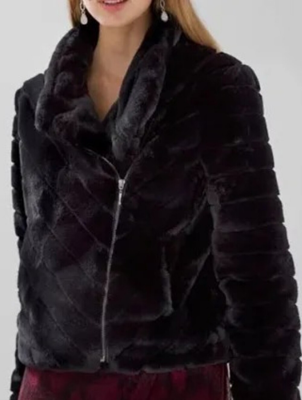 WHBM Black Faux Fur Zip-Front Moto Jacket Size Small NWT
